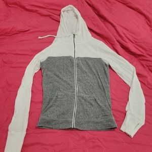SO White and gray zip up with thumb holes